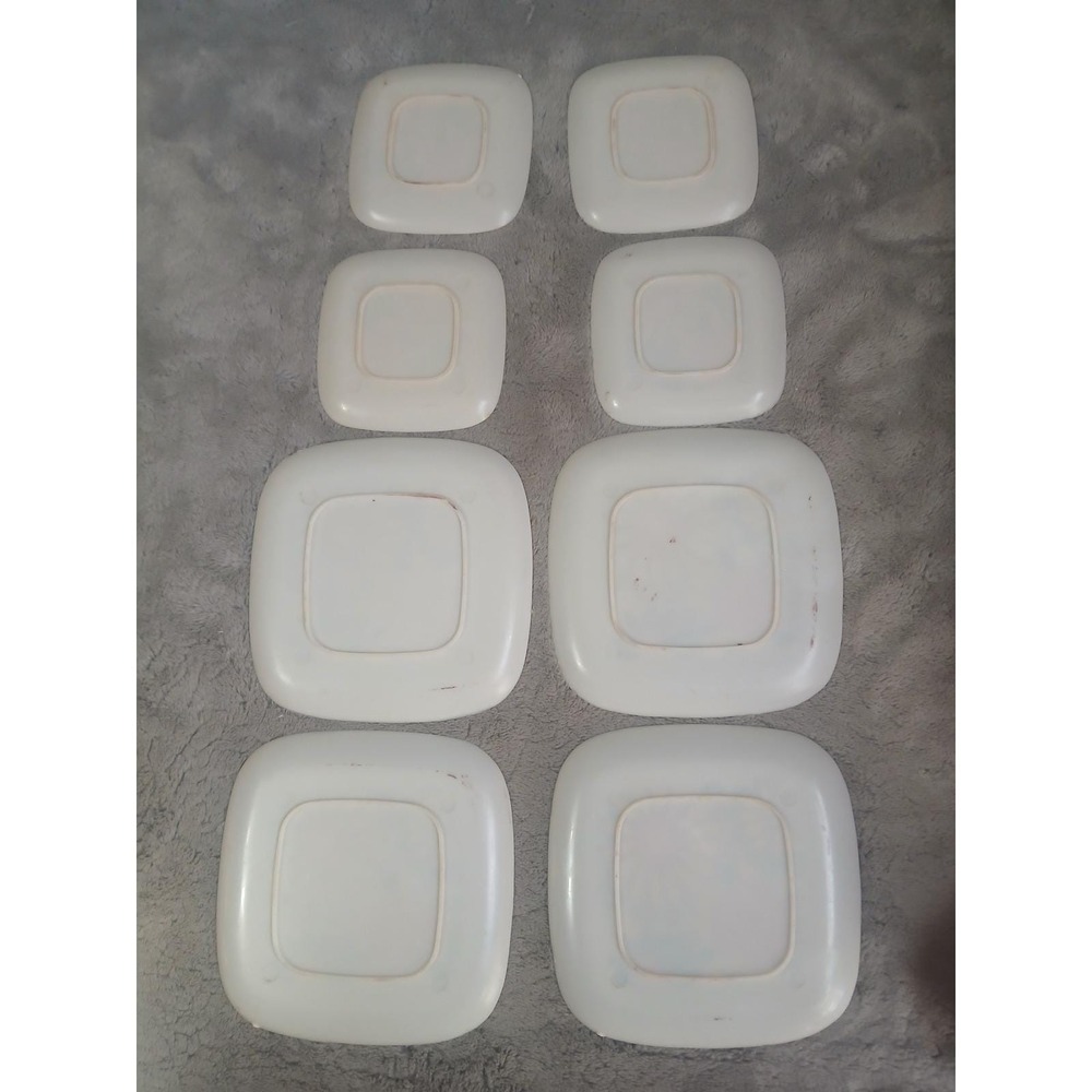 Vintage 70s Floral Plastic Plate Play Set 8pc Orange Yellow Retro Square - Picture 4 of 5